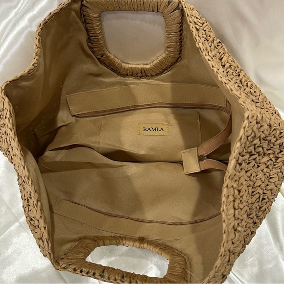 Ramla Raffia Bag Half Moon Woven Clutch Tan Beachy Boho Selling Sunset Straw NWT - Picture 11 of 12